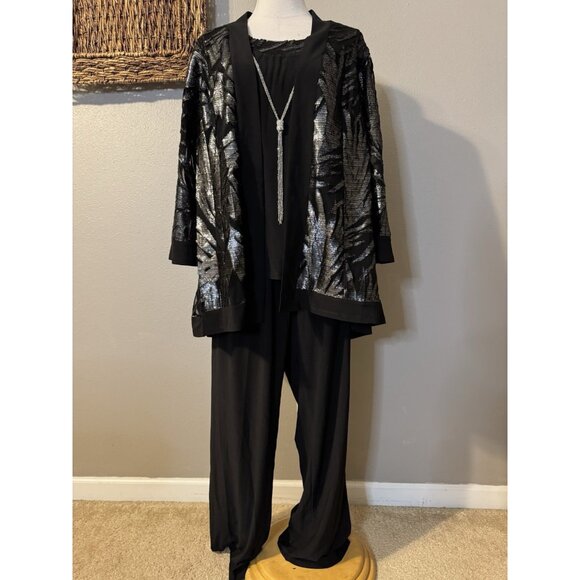 R & M Richards 16W Black 3 Pc Set Jacket Pant Suit Party Wedding Guest $190 NEW - Picture 6 of 16
